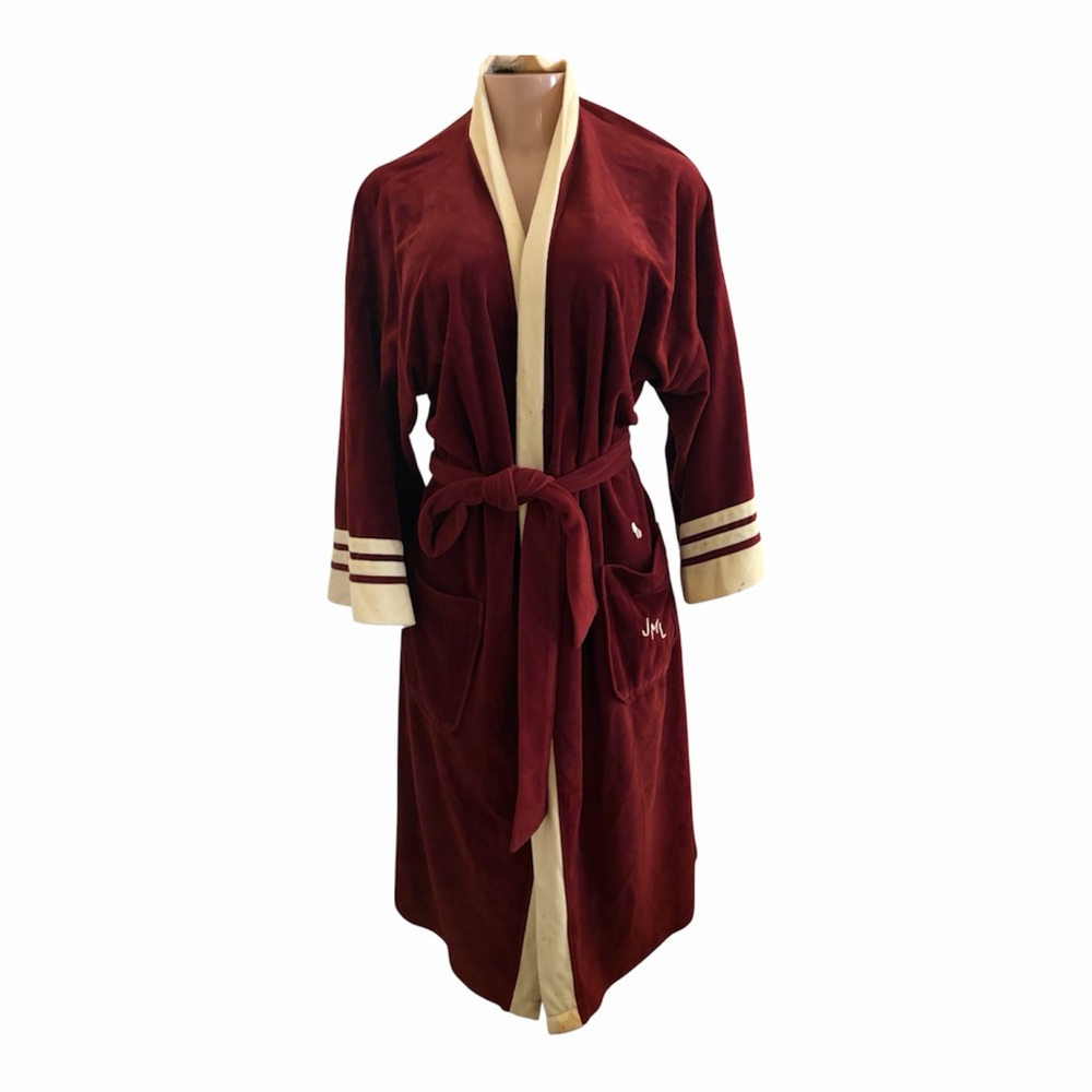 VINTAGE Christian Dior Monsieur Bathrobe Robe Burgundy Maroon Velour One Size